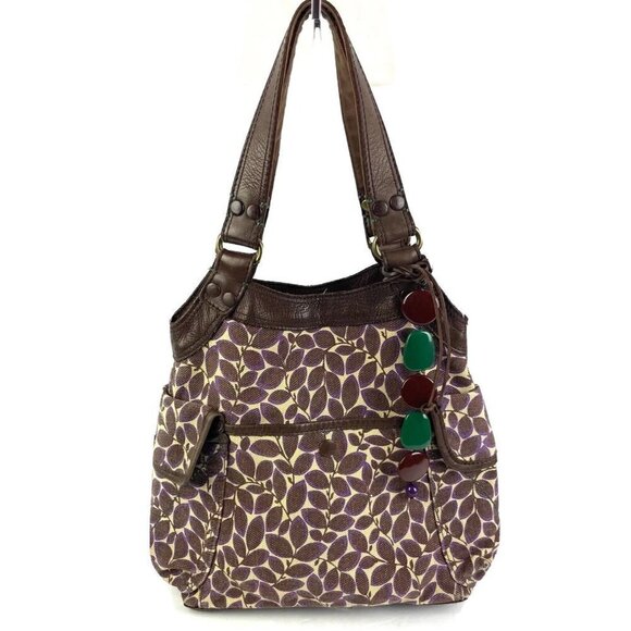Lucky Brand Vintage Inspired Hobo Handbag Brown Canvas Leather Shoulder Bag - Picture 1 of 11